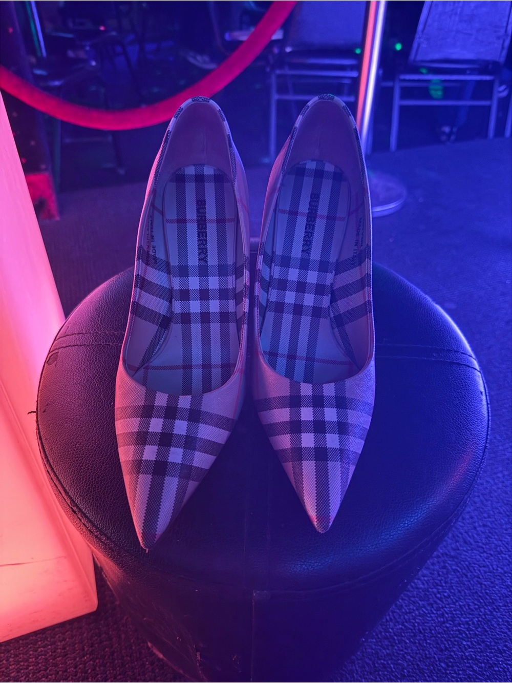 Burberry Check Pointed-Toe Plaid Pumps in Beige, Black, Tan - Picture 3 of 6